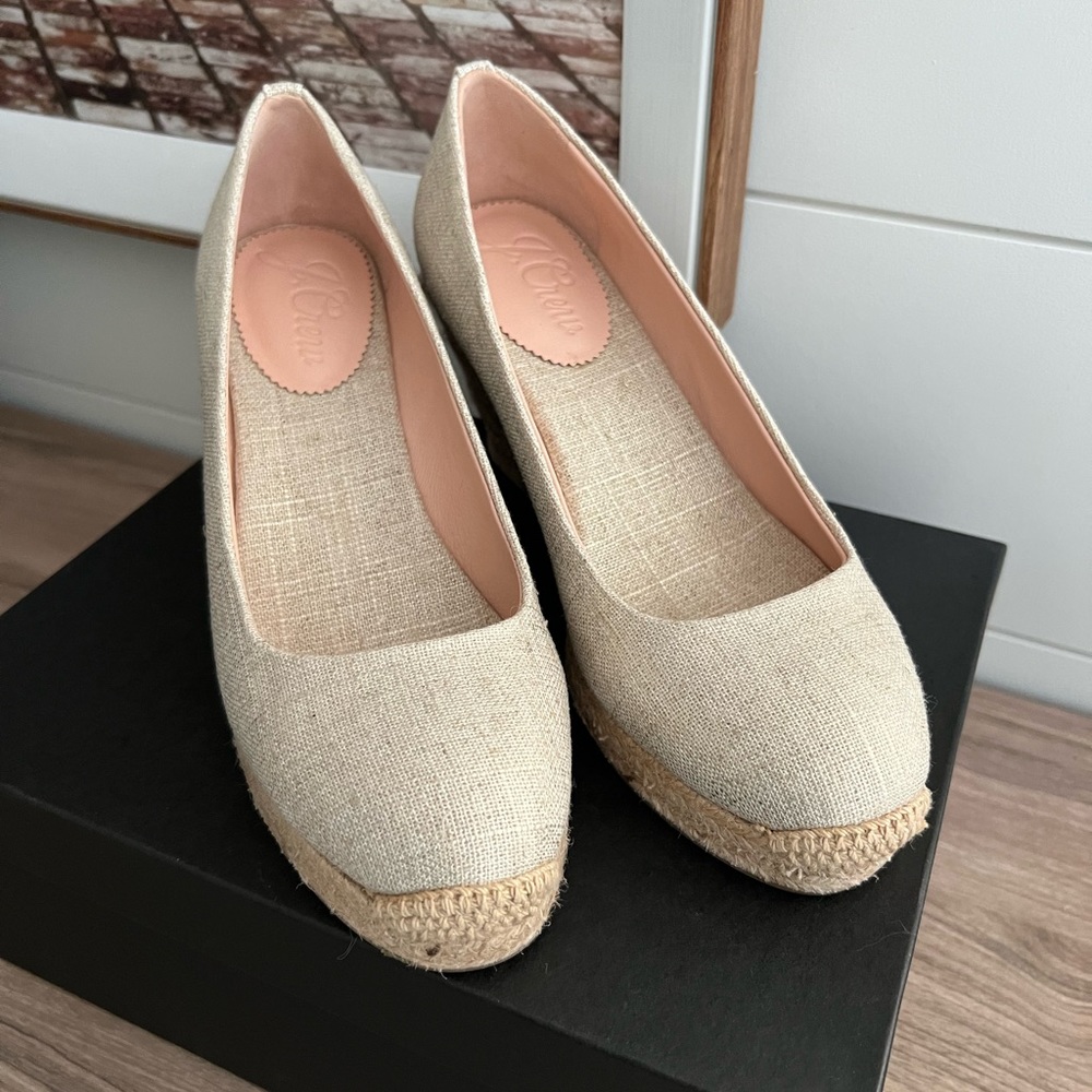 J Crew Metallic Canvas Espadrille Wedge 6.5